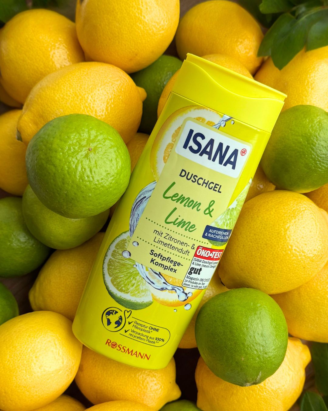Limone, limete, gel za tuširanje pozicioniran na sredini