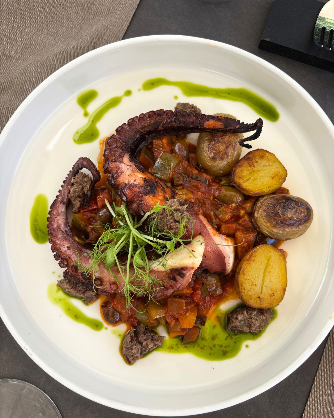 Restravracija, The restaurant, Ljubljana, okušanje, krožnik, hobotnica, olive, krompir